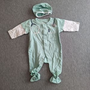 3/$30 Baby Aspen doctor outfit sleeper with matching scrub cap and booties